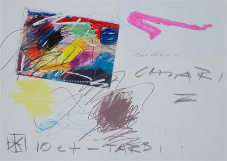 Giuseppe Chiari Io e + - tardi Tecnica mista su carta, cm. 50x70 Firma al...