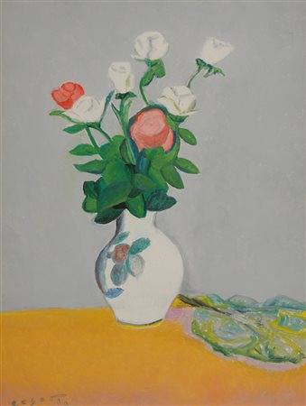 Giuseppe Cesetti Vaso di rose, 1970 Olio su tela, cm. 80x60 Firmato in basso...