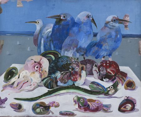 Antonio Possenti Una spiaggia, anni '60 Olio su tavola, cm. 50x60 Firmato in...