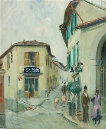 Vittorio Nomellini Scorcio di paese Olio su tela, cm. 84x68 Firmato in basso...