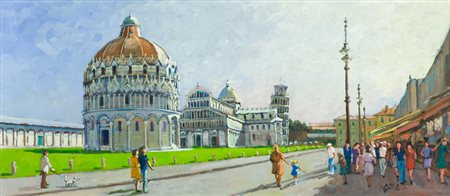 Giancarlo Landi Piazza dei Miracoli Olio su tavola, cm. 36x80 Firmato in...