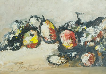 Sergio Scatizzi Frutti Olio su tavola, cm. 30x42 Firmato in basso a sinistra....