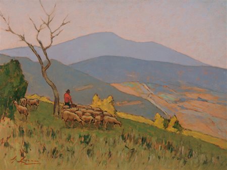 Giovanni Lomi Campagna toscana - pascolo Olio su tavola, cm. 30x40 Firmato in...