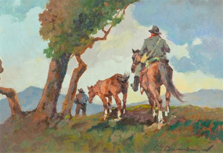 Carlo Domenici Buttero Olio su faesite, cm. 35x50 Firmato in basso a destra....