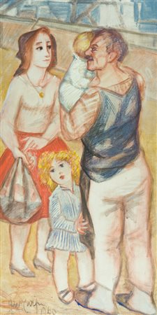 Aldo Carpi Famiglia, 1960 Olio su tela, cm. 120x60 Firma e data in basso a...