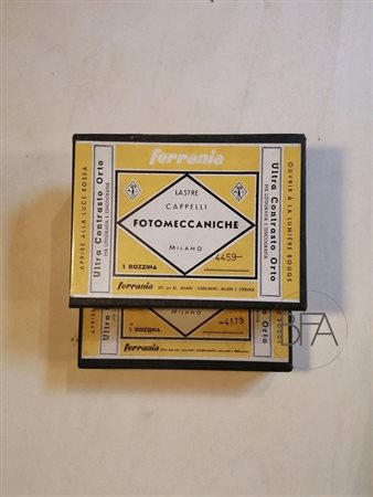  Lot of two post-war Ferrania film boxes.