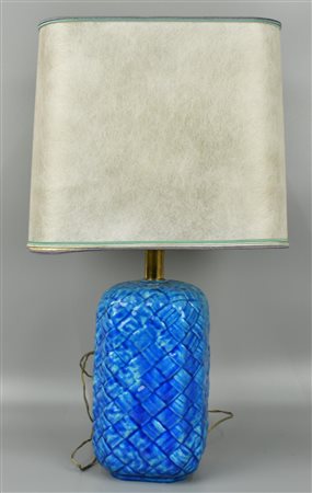 LAMPADA DA TAVOLO in ceramica blu ad imitazione paglia intrecciata h 57 cm