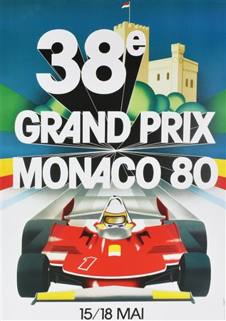 38eme GRAND PRIX MONACO 80 manifesto litografico su carta cm 87,5x60...