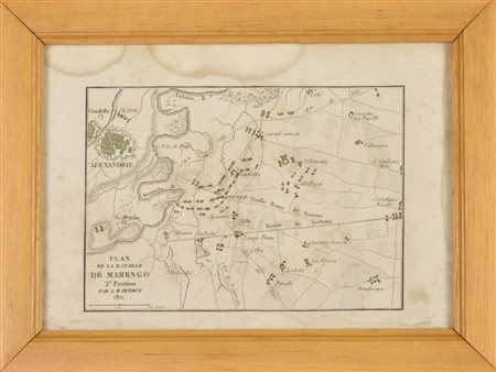 MAPPA DELLA BATTAGLIA DI MARENGO edita da Perrott 1827 13x18 cm Tracce di...