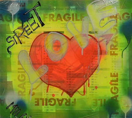 Riccardo Conte STREET LOVE tecnica mista su cartone, cm 40,5x46,5 firma e...