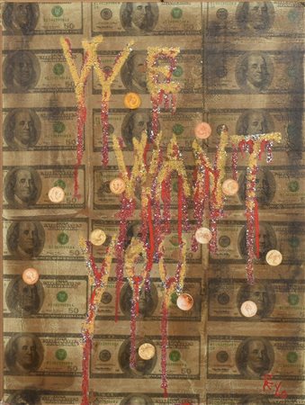 Keylo WE WANT YOU collage e tecnica mista su tavola, cm 57,5x43 firma sul...