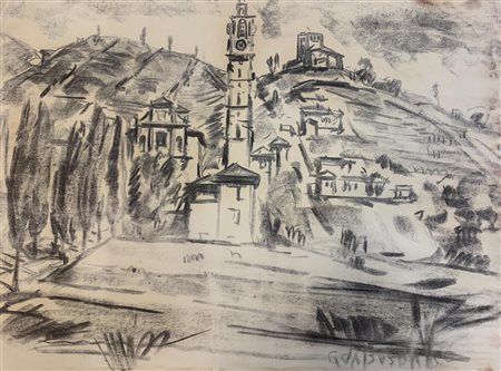 Ignoto SCORCIO DI BORGO carboncino su carta Fabriano, cm 48x65 firma L'opera...