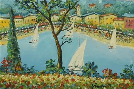 Francesco Grassi FINESTRA SU PORTOFINO olio su tela, cm 20x30 firma sul...