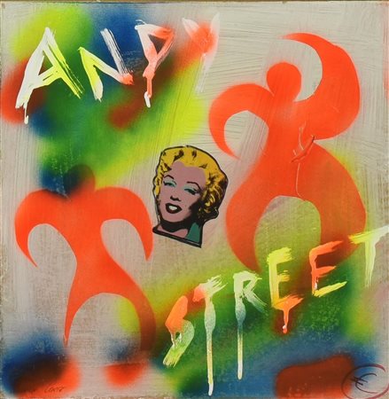 Riccarco Conte ANDY STREET spray e collage su faesite, cm 40,5x40,5 firma e...