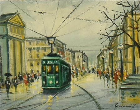 Francesco Grassi MILANO DOPO IL TEMPORALE olio su tela, cm 19x24 firma sul...