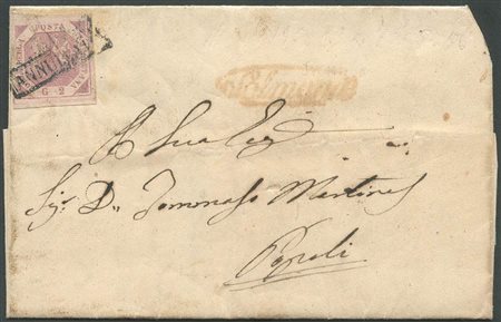 Lettera da Sulmona a Bagoli del 14 Gen 1858 (primo mese d'uso) affrancata con...