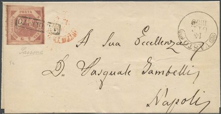 14.10.1859, Lettera da Vasto per Napoli affrancata con 2gr. N.5e Carminio....