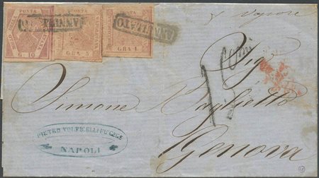 1858, Lettera da Napoli per Genova viaggiata via di mare, affrancata per...