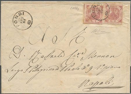 29.9.1861, Lettera da Fondi per Napoli affrancata con due 2gr. N.5d Rosa...