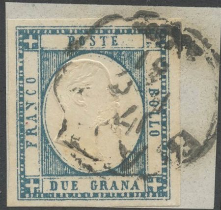 1861, 2gr N.20c Azzurro Ardesia (tonalità scura) su frammento. (A+) (Cert....