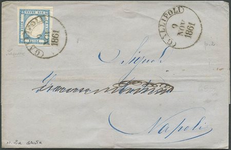 Lettera da Gallipoli a Napoli del 9 Nov. 1861 affrancata con un 2gr. Celeste...