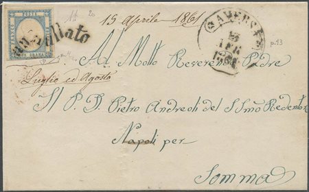 15.04.1861, Lettera da Aversa per Somma affrancata con un 2gr. N.20 Azzurro...