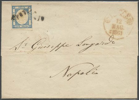 12.05.1861, Lettera da Lecce per Napoli affrancata con un 2gr N.20 Azz....
