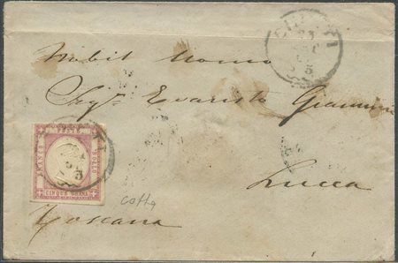 23.09.1861, Lettera da Chieti per Lucca affrancata con un 5gr. N.21b Rosa...