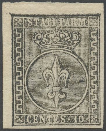 1852, 10c. N.2 Bianco angolo di foglio nuovo con gomma, linguellato. (Lux)...