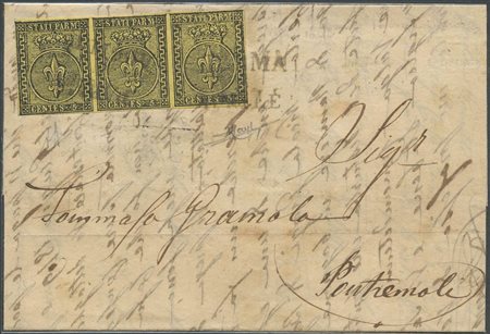 08.04.1853, lettera da Parma per Pontremoli affrancata per 15c. (1° porto per...