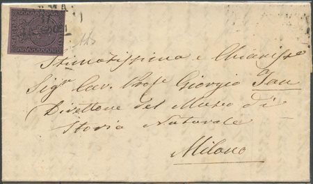 31.03.1855, lettera da Parma per Milano affrancata con un 25c. N.4 Violetto,...