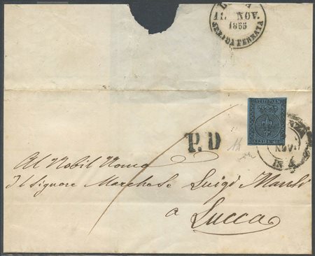 09.11.1855, lettera da Piacenza per Lucca affrancata con un 40c. (tariffa di...