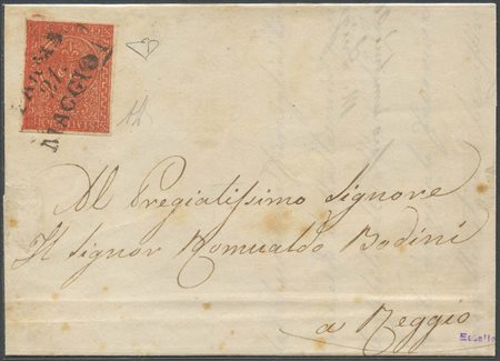 21.05.1854, lettera da Parma per Reggio affrancata con 15c. N.7 Vermiglio (1°...