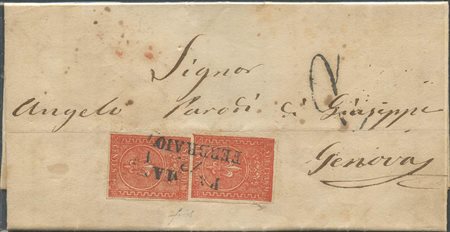 12.02.1855, lettera da Parma per Genova affrancata con una coppia di 15c. N.7...