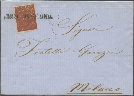 26.06.1856, Lettera da Parma per Milano affrancata con un 25c. N.6 Bruno...