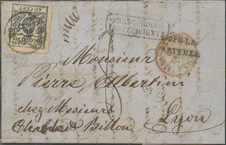 12.10.1858, lettera da Parma per Lione affrancata con un 40c. N.11 Azzurro....