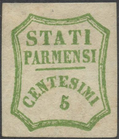 1859, 5c. N.13 Verde Giallo nuovo con gomma, linguellato. (A+) (. Diena, E....