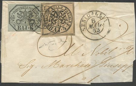 08.05.1852, frammento di lettera affrancata con un 4baj N.5 Bruno Chiaro...