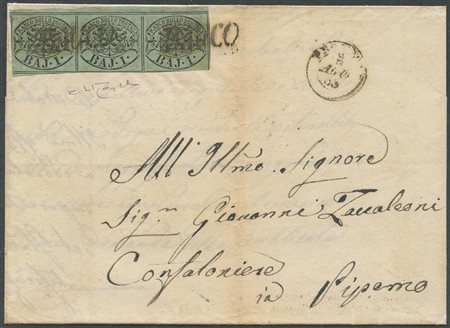 Lettera del 5 Ago. 1855 da Bauco per Piperno affrancata con una striscia di...