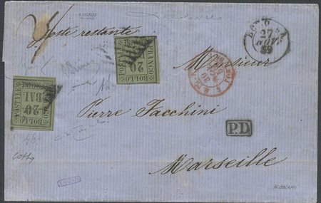 27.12.1859, lettera da Bologna per Marsiglia affrancata con due esemplari del...