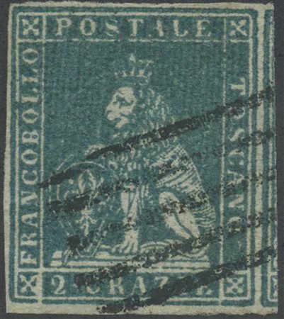 1851, 2cr. N.5f Verde Azzurro su Grigio, usato. (Lux) (Cat.350)