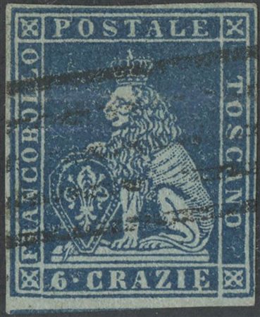 1851, 6cr. N.7d Azzurro su Grigio, usato. (A+) (Cat.450)