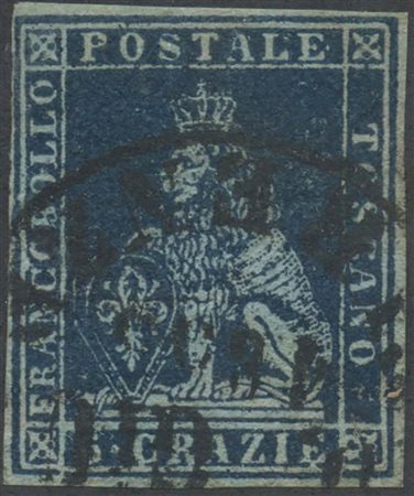 1851, 6cr. N. 7c Azzurro Scuro su Azzurro, usato. (A+) (A. Diena) (Cat.650)