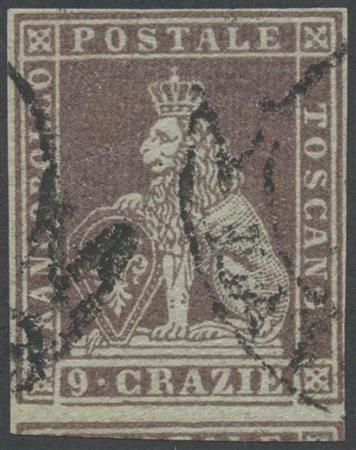 1851, 9cr. N.8 Bruno Violaceo Chiaro su Grigio. (A+) (A. Diena) (Cat.450)
