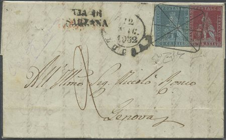 12.05.1852, Lettera da Lucca per Genova affrancata per 3cr. Tramite un 1cr....
