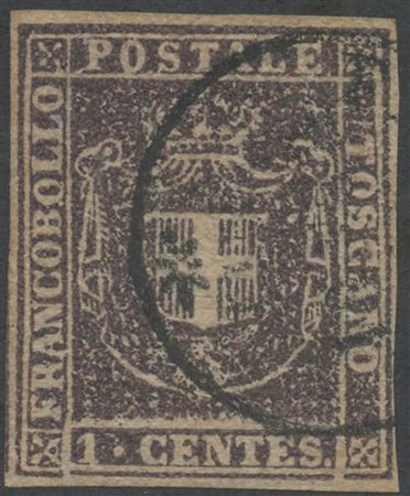 1860, 1c. N.17 Violetto bruno, usato. (A) (E. Diena, Oliva) (Cat.1.500)