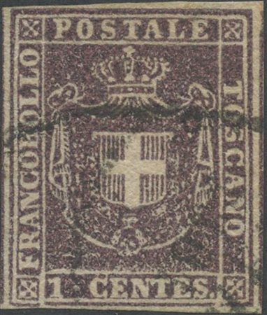 1860, 1c. N17 Violetto bruno, usato. (A+) (E. Diena, A.Diena) (Cat.1.500)