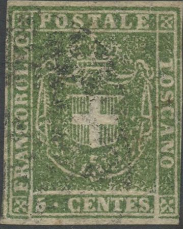 1860, 5c. N.18c Verde Giallastro, usato. (B) (Cat.600)