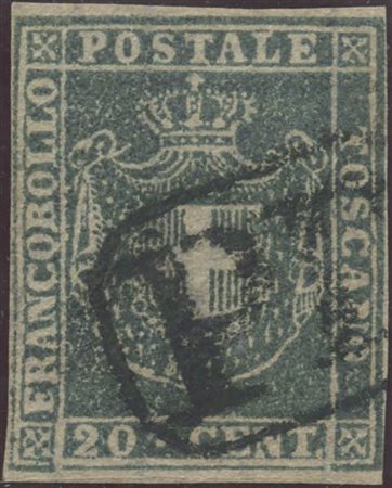 1860, 20c. N.20c. Azzuro Grigio Verdastro, usato. (A) (Cat.550)