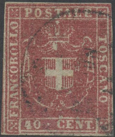 1860, 40c. N.21 Carminio, usato. (A) (Cat.600)